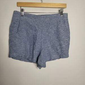 Gap Women's Sz 12 L Shorts Blue Linen Blend Flat Front Elastic Back Pull On